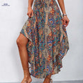 Women's High-Waist Floral A-Line Midi Skirt - Ruffled Hem Style   OAXG Red / S