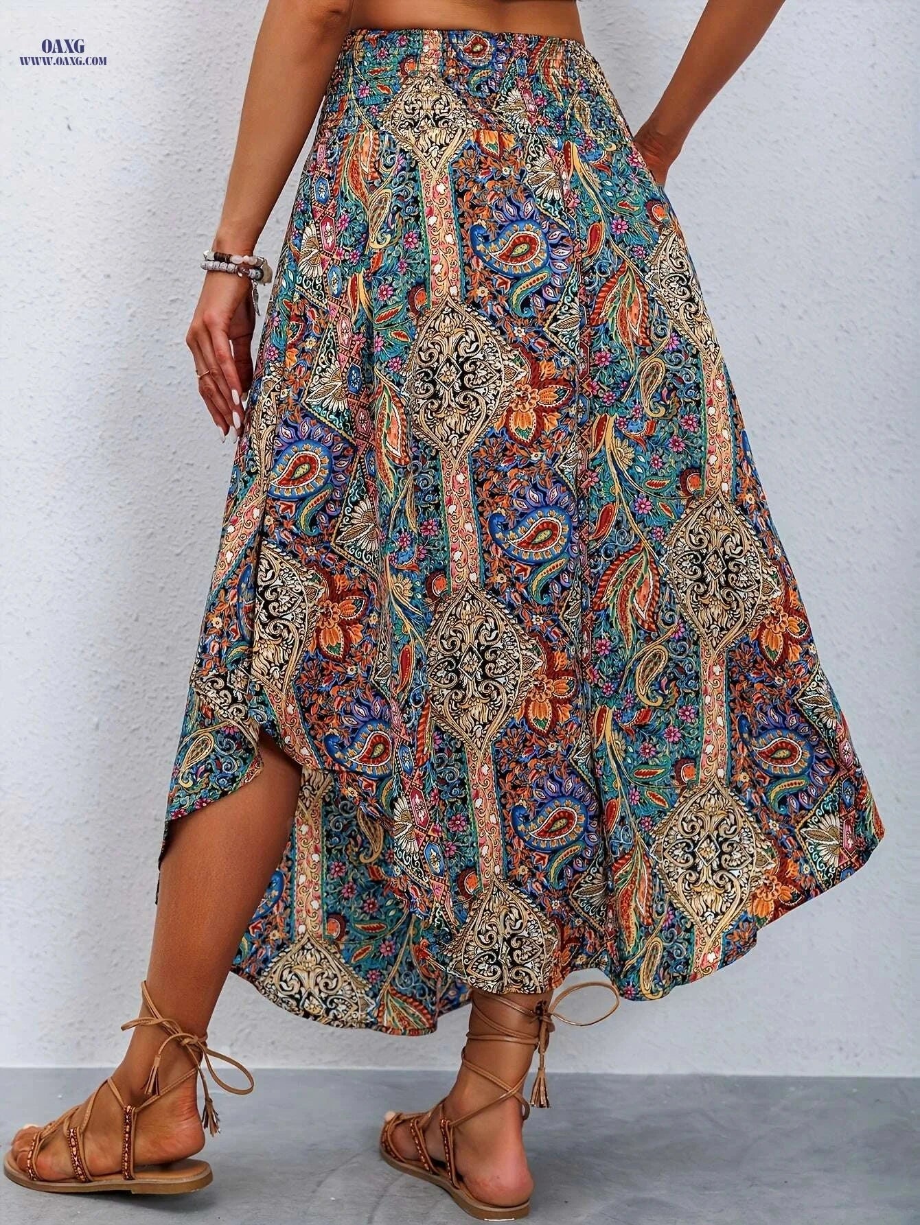 Women's High-Waist Floral A-Line Midi Skirt - Ruffled Hem Summer Style   OAXG 