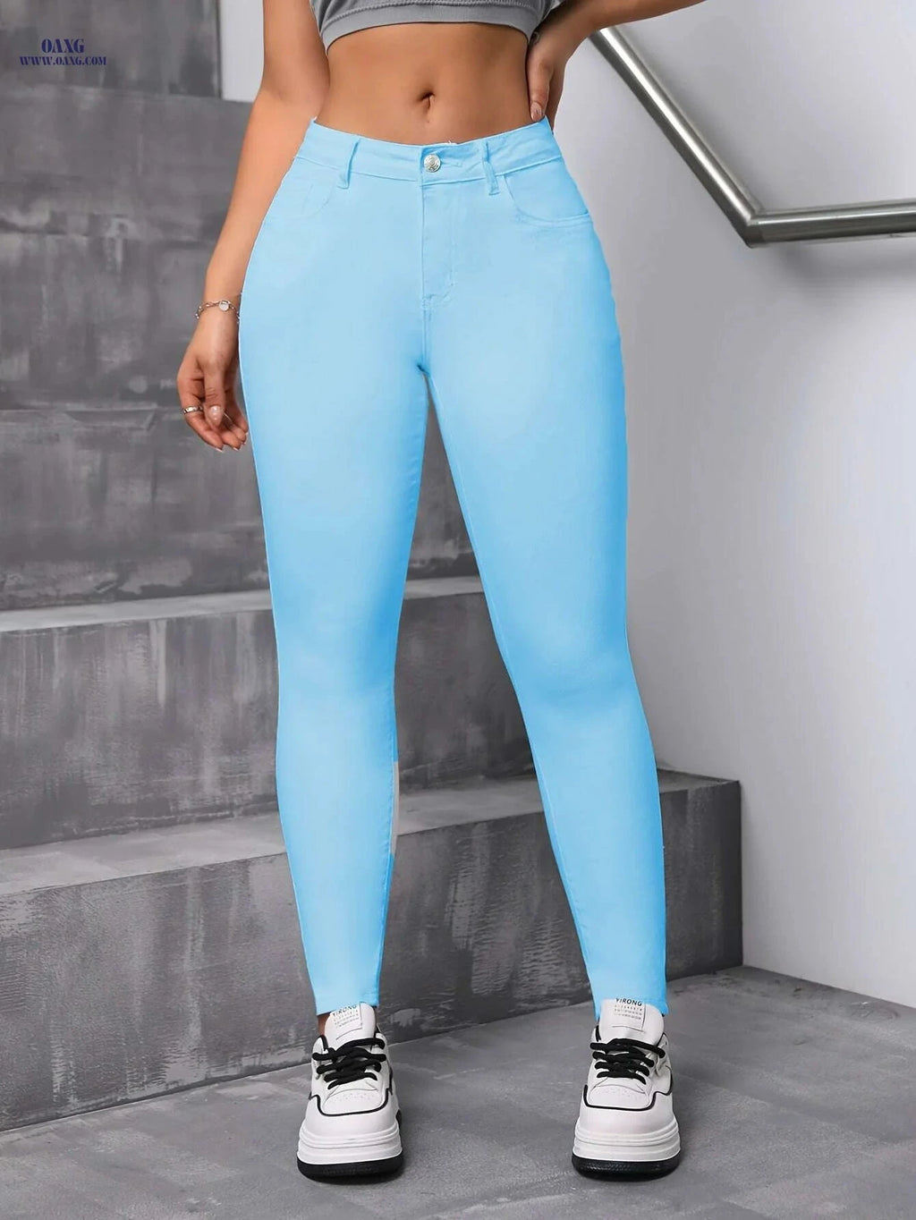 Women's High-Waist Light Blue Skinny Jeans - Stretchy & Non-See-Through   OAXG Sky Blue / XS
