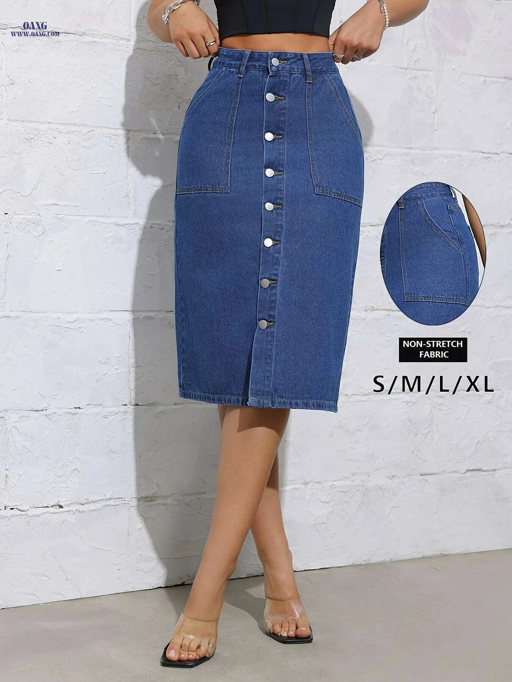 Women's High Waist Long Skirt - Casual Button Design for All Seasons   OAXG 
