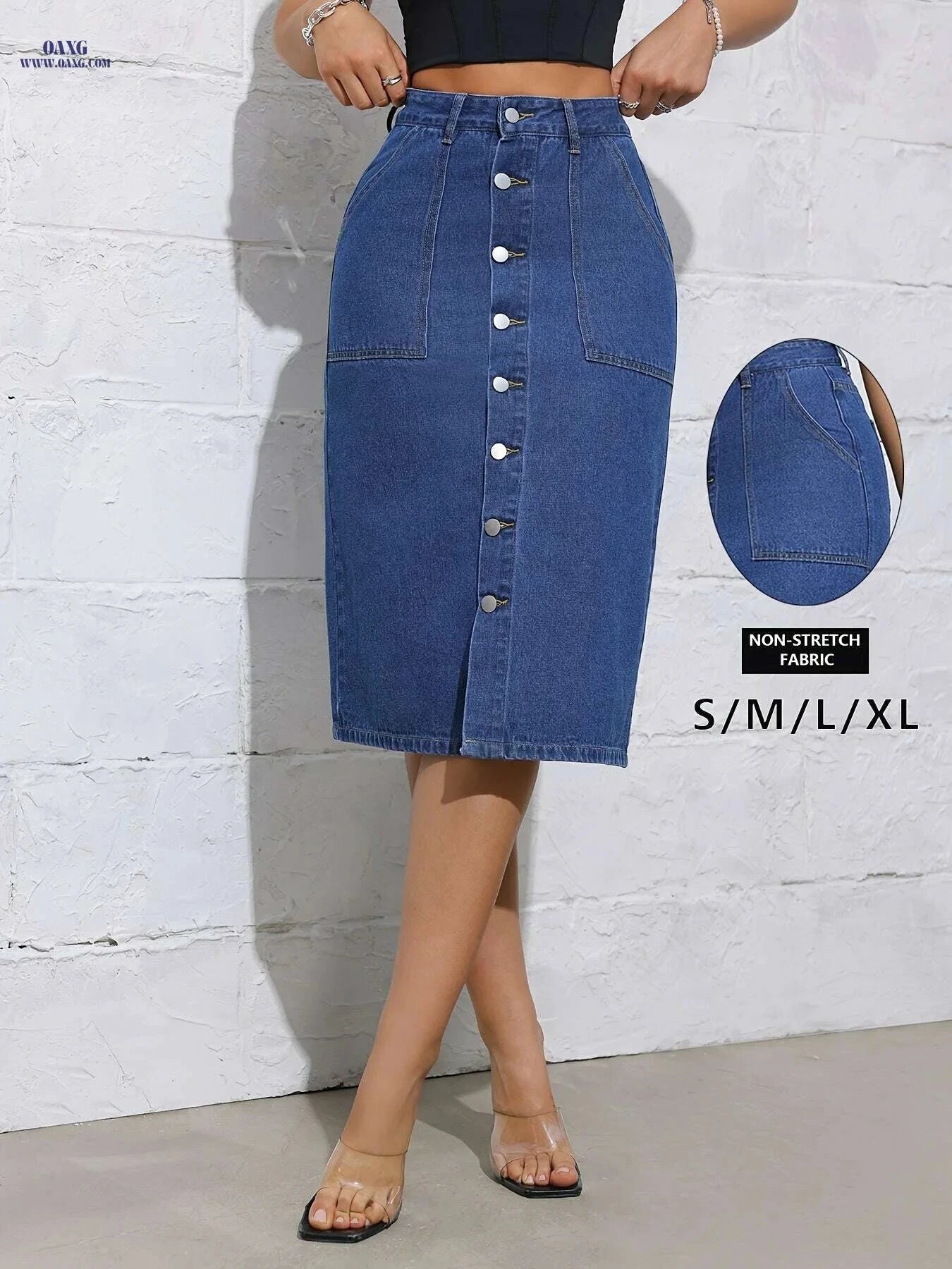Women's High Waist Long Skirt - Casual Button Design for All Seasons   OAXG 
