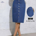 Women's High Waist Long Skirt - Casual Button Design for All Seasons   OAXG Deep Blue / S