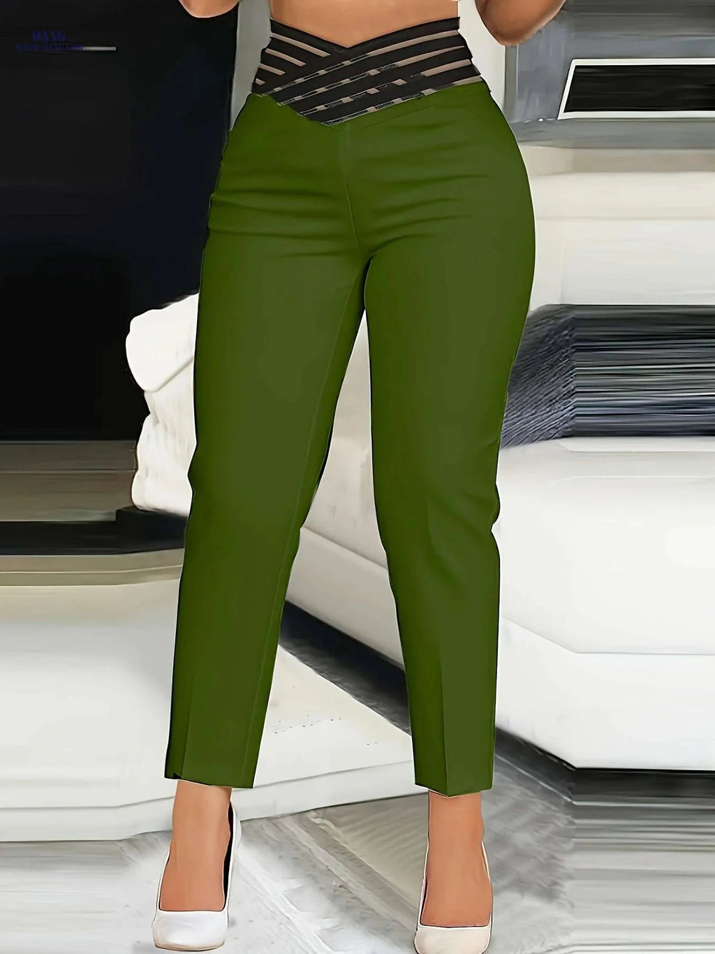 Women's High-Waist Pencil Trousers - Chic Crisscross Cut-Out Style   OAXG 
