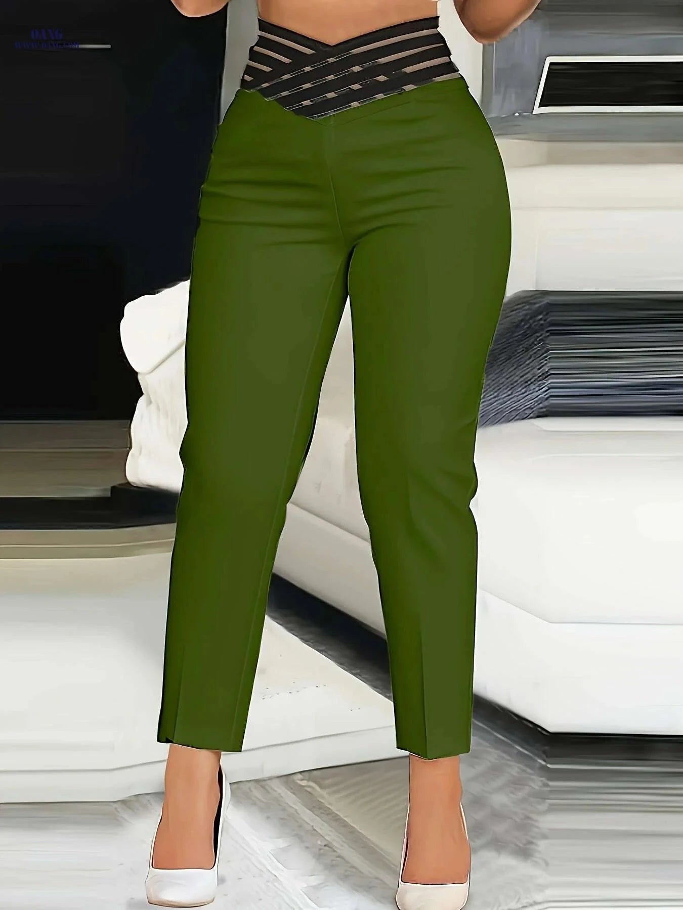 Women's High-Waist Pencil Trousers - Chic Crisscross Cut-Out Style   OAXG 