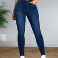 Women's High-Waist Skinny Jeans - Soft, Comfortable Deep Blue Denim   OAXG Medium Blue / XS