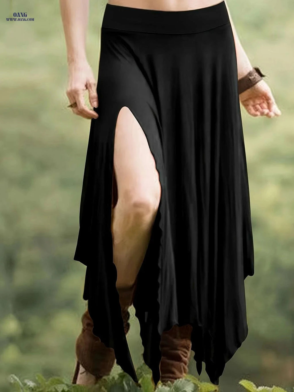 Women's High Waist Split Skirt - Asymmetrical Hem for Spring/Summer   OAXG 