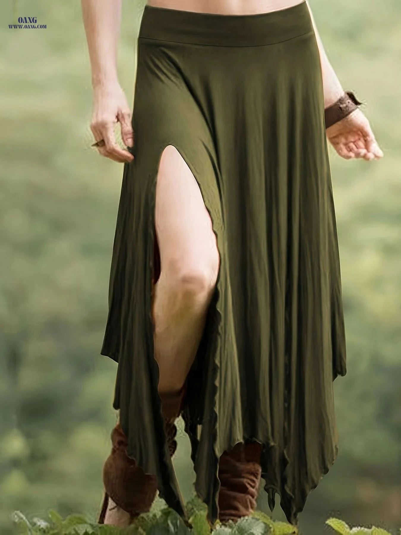 Women's High Waist Split Skirt - Asymmetrical Hem for Spring/Summer   OAXG 