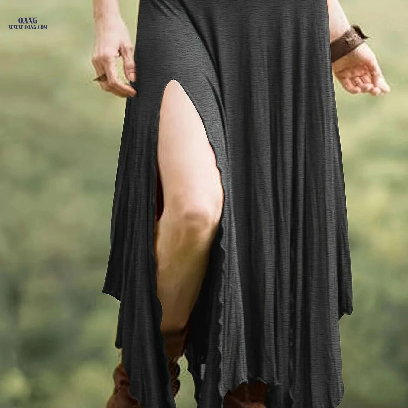 Women's High Waist Split Skirt - Asymmetrical Hem for Spring/Summer   OAXG 
