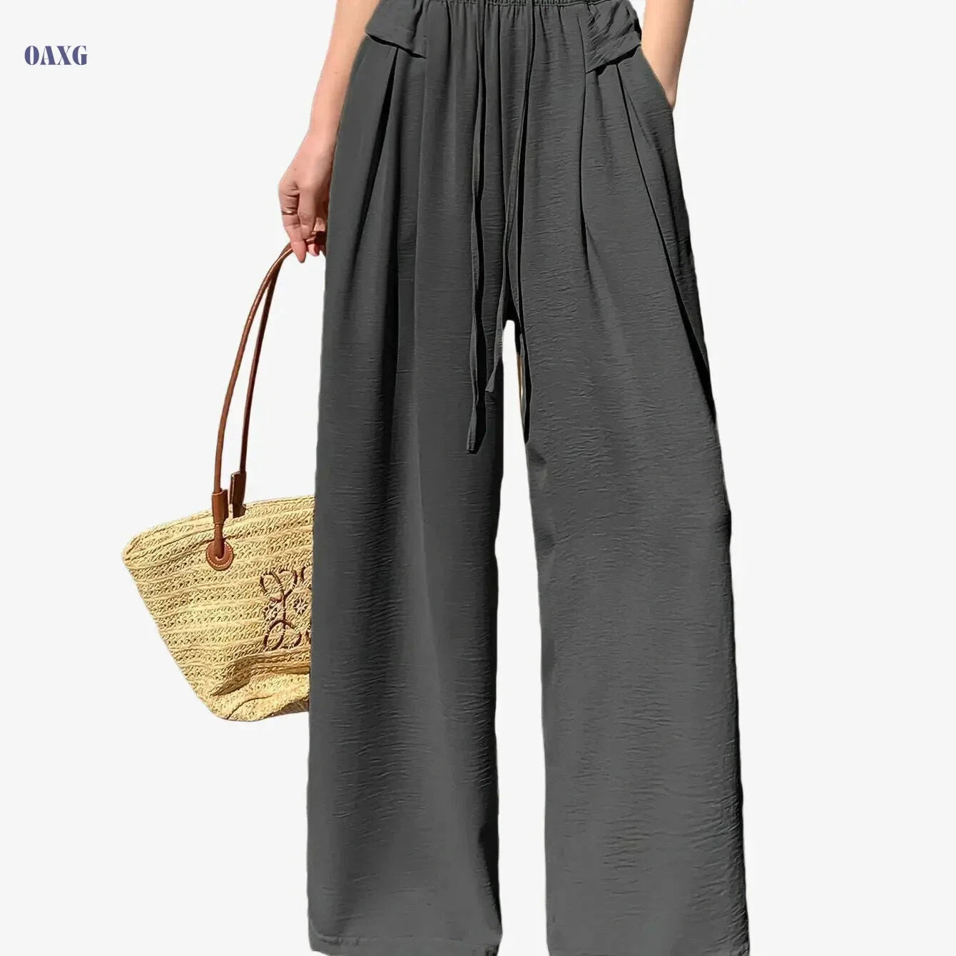 Women's High Waist Sports Culottes - Drawstring Wide-Leg Pants   OAXG 