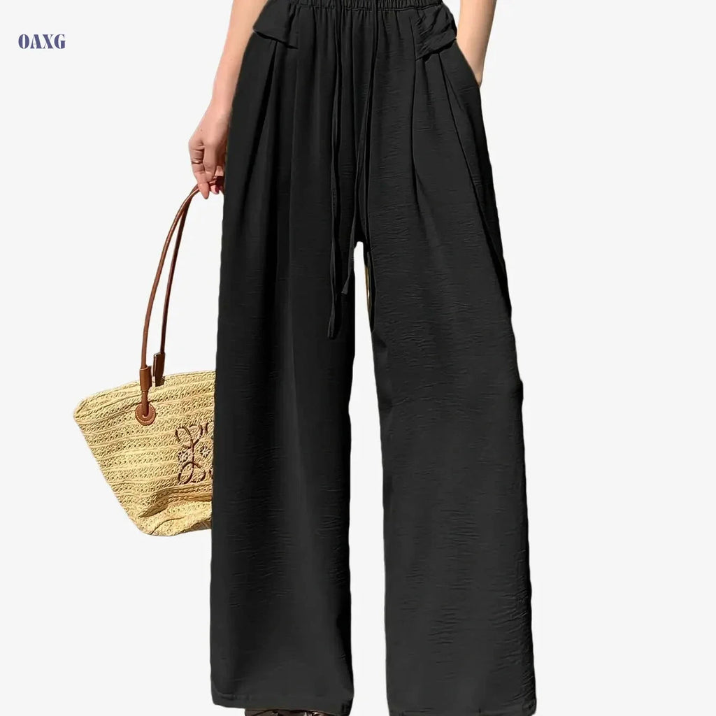 Women's High Waist Sports Culottes - Drawstring Wide-Leg Pants   OAXG 