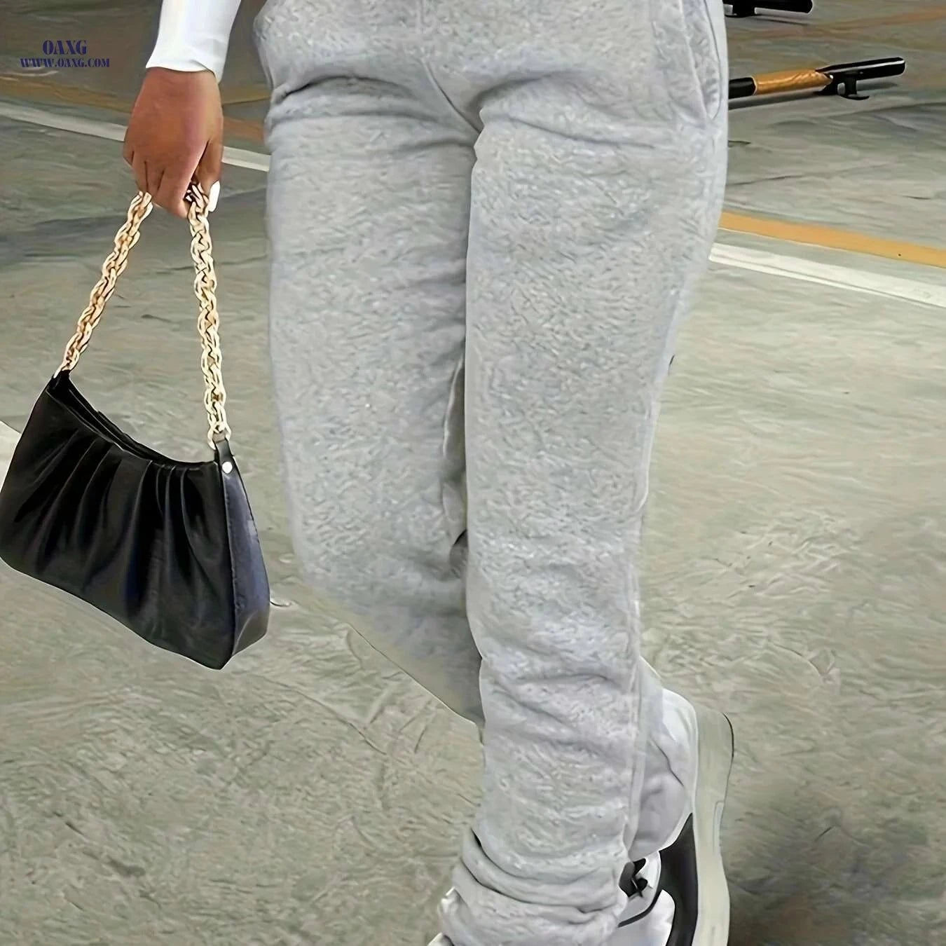 Women's High Waist Straight-Leg Jogger Pants - Casual Drawstring Trousers   OAXG Light Grey / S