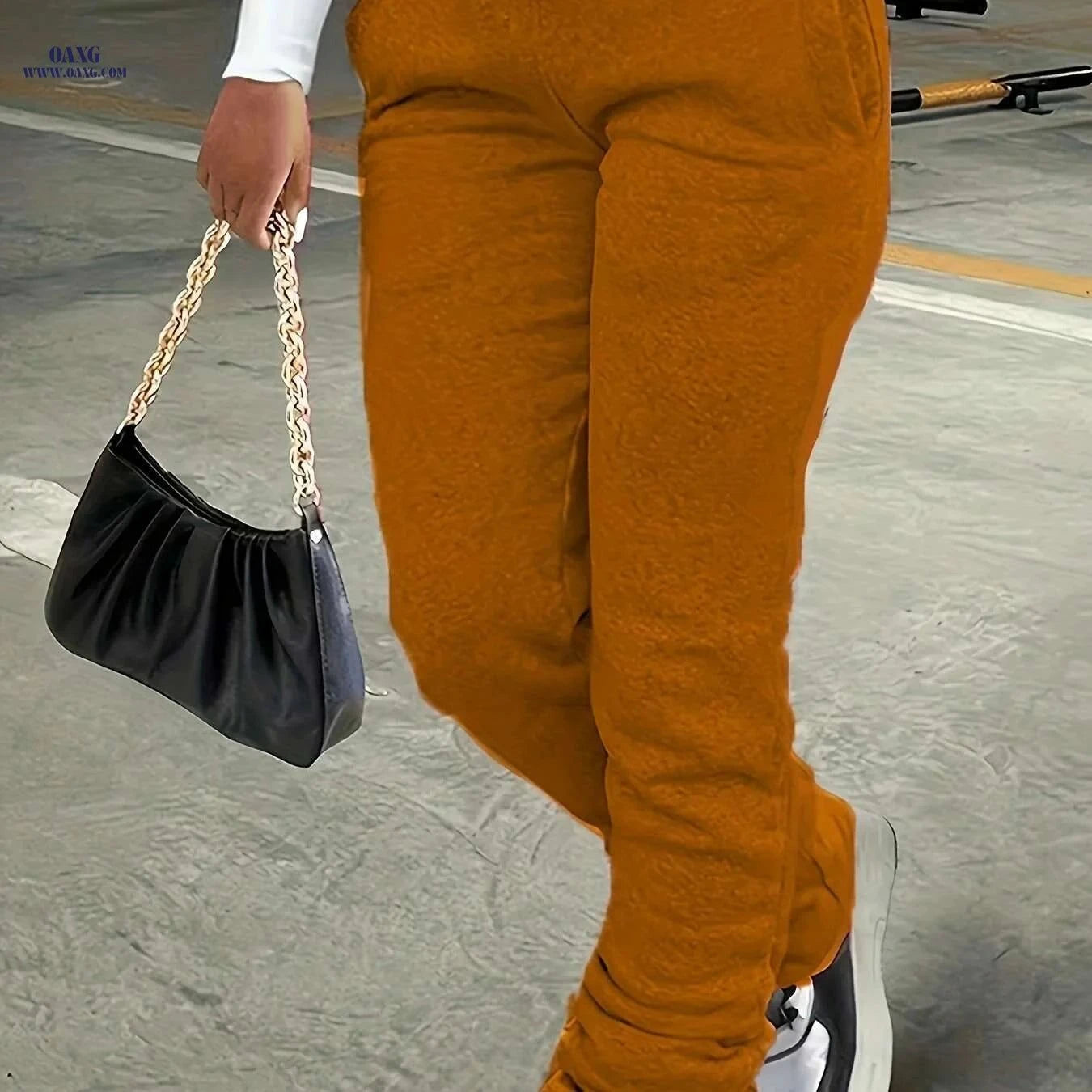 Women's High Waist Straight-Leg Jogger Pants - Casual Drawstring Trousers   OAXG Light Grey / S
