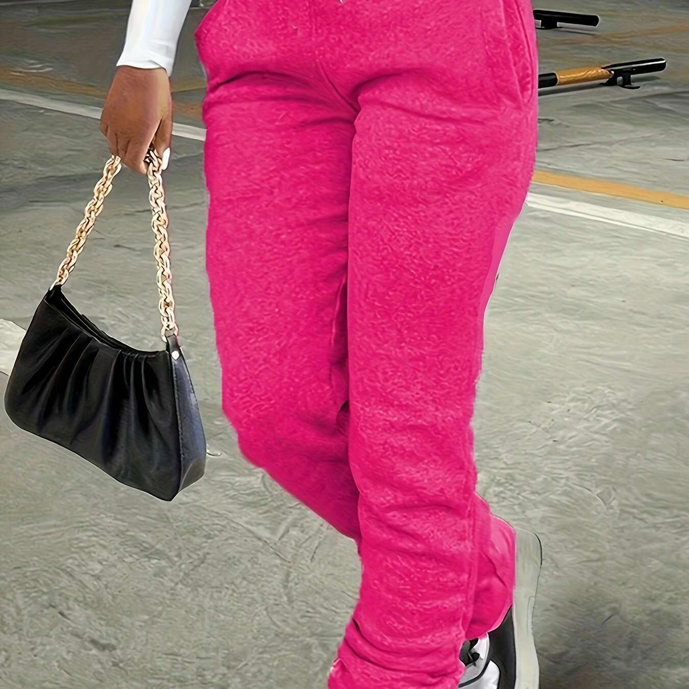 Women's High Waist Straight-Leg Jogger Pants - Casual Drawstring Trousers   OAXG Light Grey / S