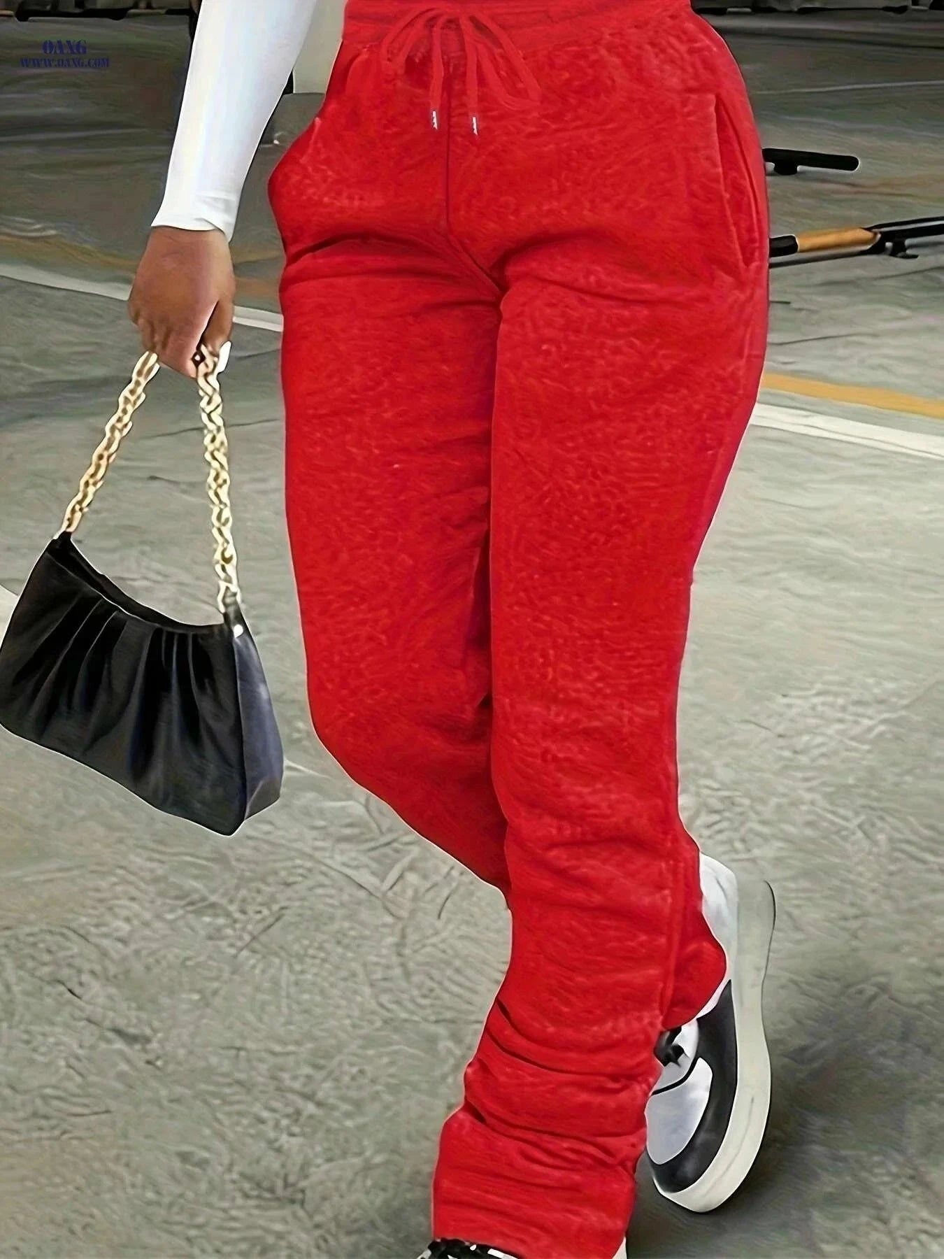 Women's High Waist Straight-Leg Jogger Pants - Casual Drawstring Trousers   OAXG Light Grey / S