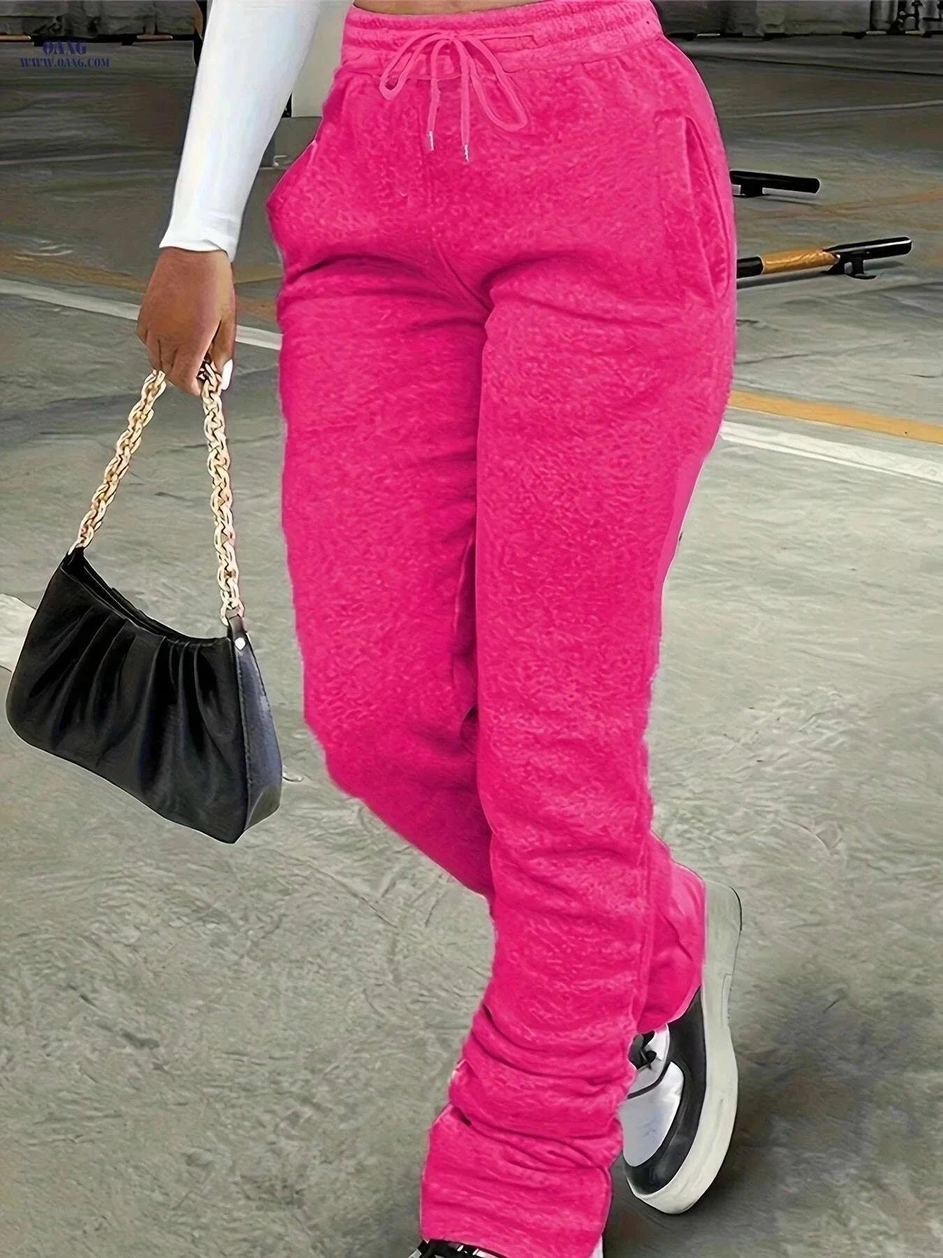 Women's High Waist Straight-Leg Jogger Pants - Casual Drawstring Trousers   OAXG Light Grey / S