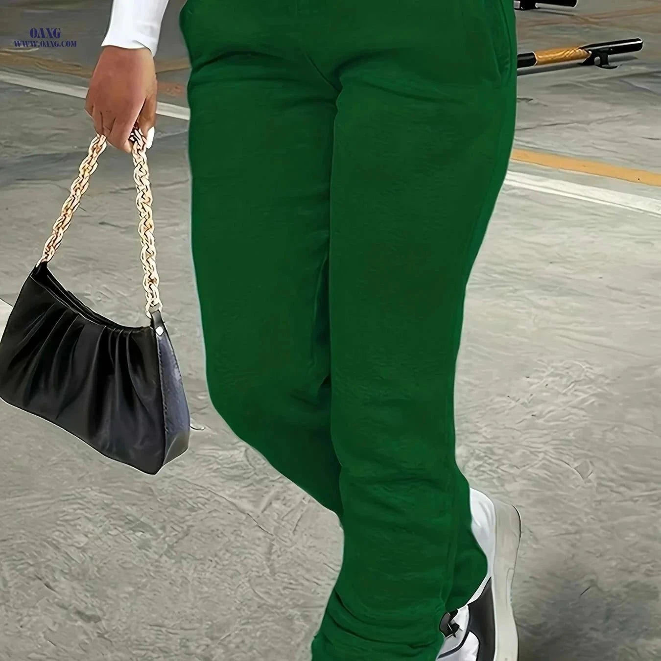 Women's High Waist Straight-Leg Jogger Pants - Casual Drawstring Trousers   OAXG Light Grey / S