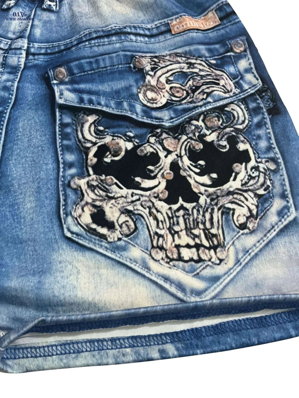 Women's High-Waist Stretch Biker Shorts - Elegant Faux Denim Design   OAXG Royal Blue / S