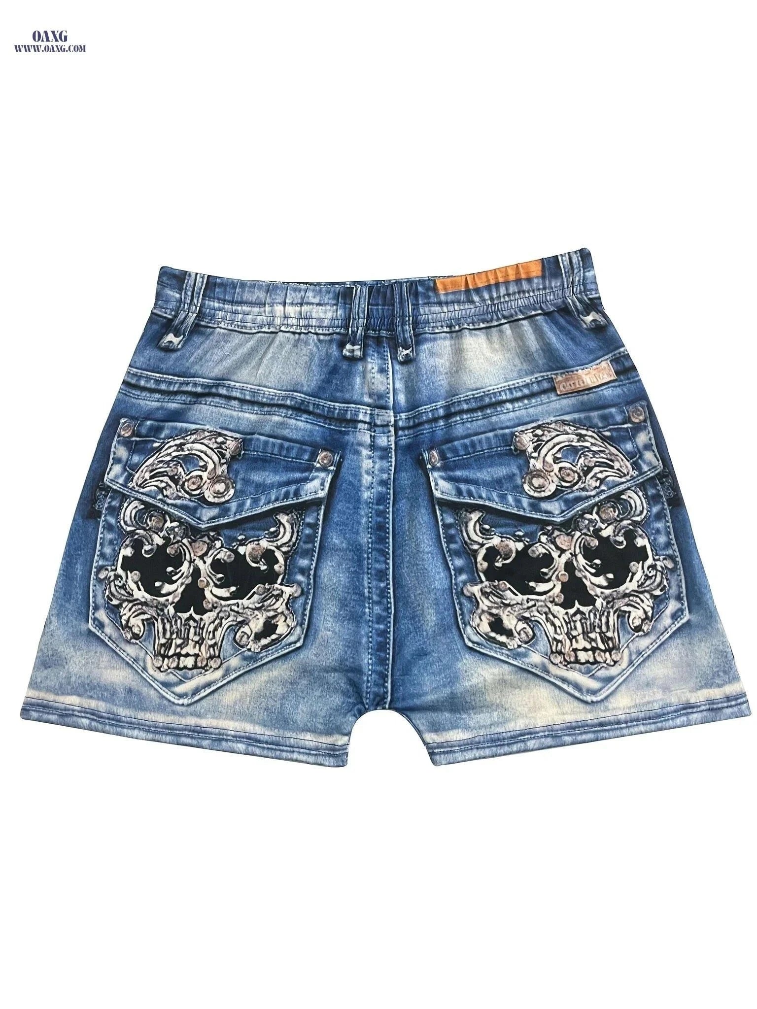 Women's High-Waist Stretch Biker Shorts - Elegant Faux Denim Design   OAXG Royal Blue / S