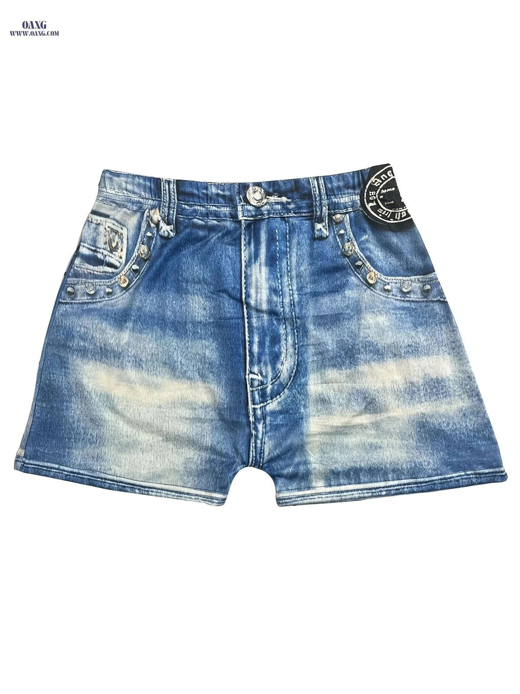 Women's High-Waist Stretch Biker Shorts - Elegant Faux Denim Design   OAXG Royal Blue / S