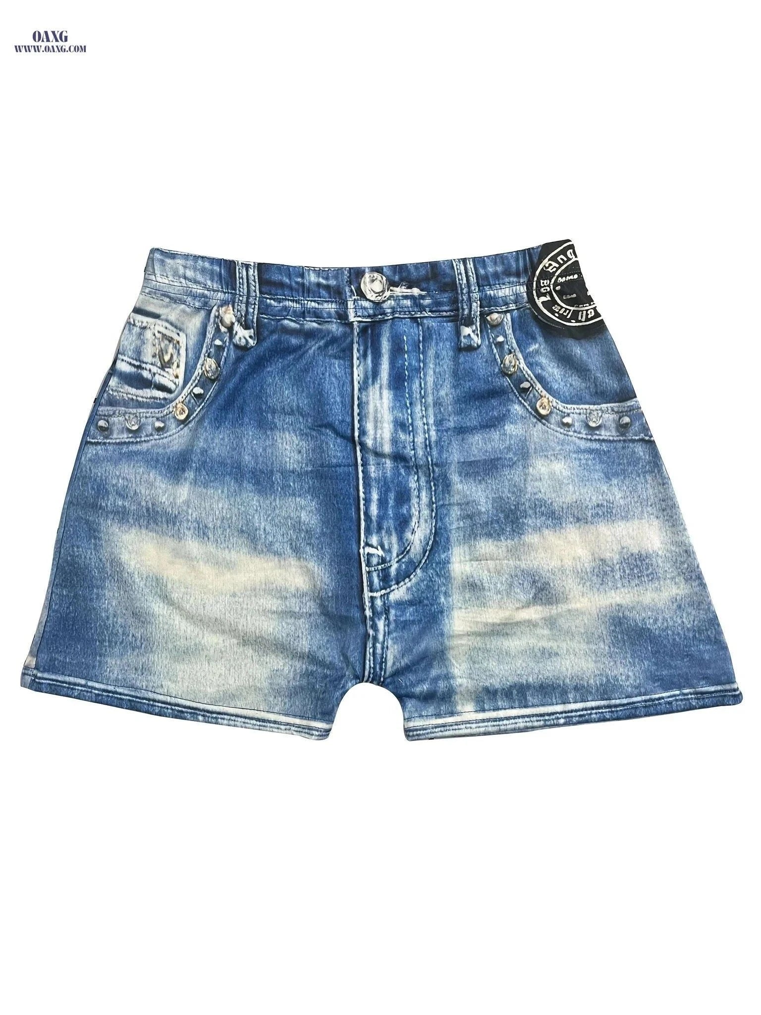 Women's High-Waist Stretch Biker Shorts - Elegant Faux Denim Design   OAXG Royal Blue / S