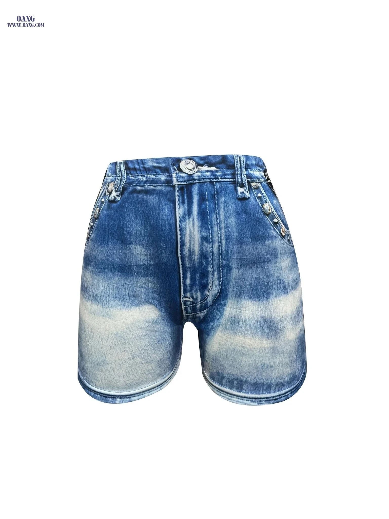 Women's High-Waist Stretch Biker Shorts - Elegant Faux Denim Design   OAXG Royal Blue / S