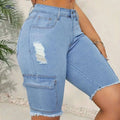 Women's High-Waist Stretch Denim Shorts - Casual Frayed Hem Design   OAXG Blue / XS