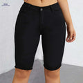 Women's High-Waist Stretch Denim Shorts - Skinny Fit, Button Closure   OAXG 