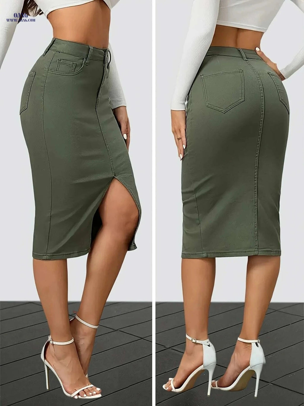 Women's High-Waist Stretch Denim Skirt - Slim Fit Bodycon Style   OAXG 