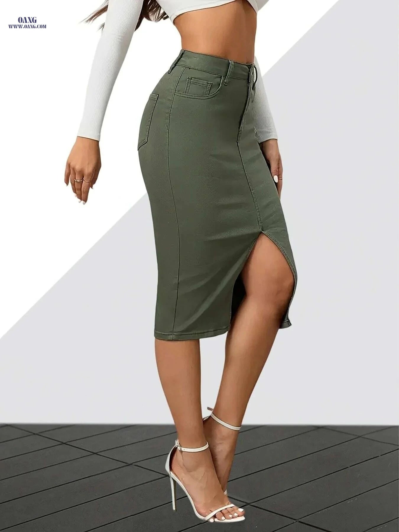 Women's High-Waist Stretch Denim Skirt - Slim Fit Bodycon Style   OAXG 