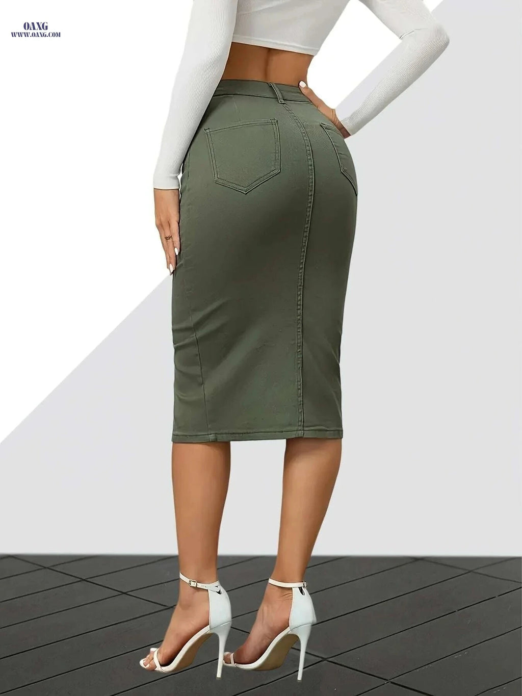 Women's High-Waist Stretch Denim Skirt - Slim Fit Bodycon Style   OAXG 