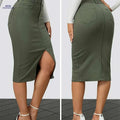 Women's High-Waist Stretch Denim Skirt - Slim Fit Bodycon Style   OAXG Army Green / XS