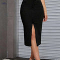 Women’s High-Waist Stretch Denim Skirt - Slim Fit Side Slit   OAXG Black / XS