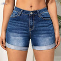 Women's High-Waist Stretch Jeans Shorts - Gradient Light to Dark Blue   OAXG 