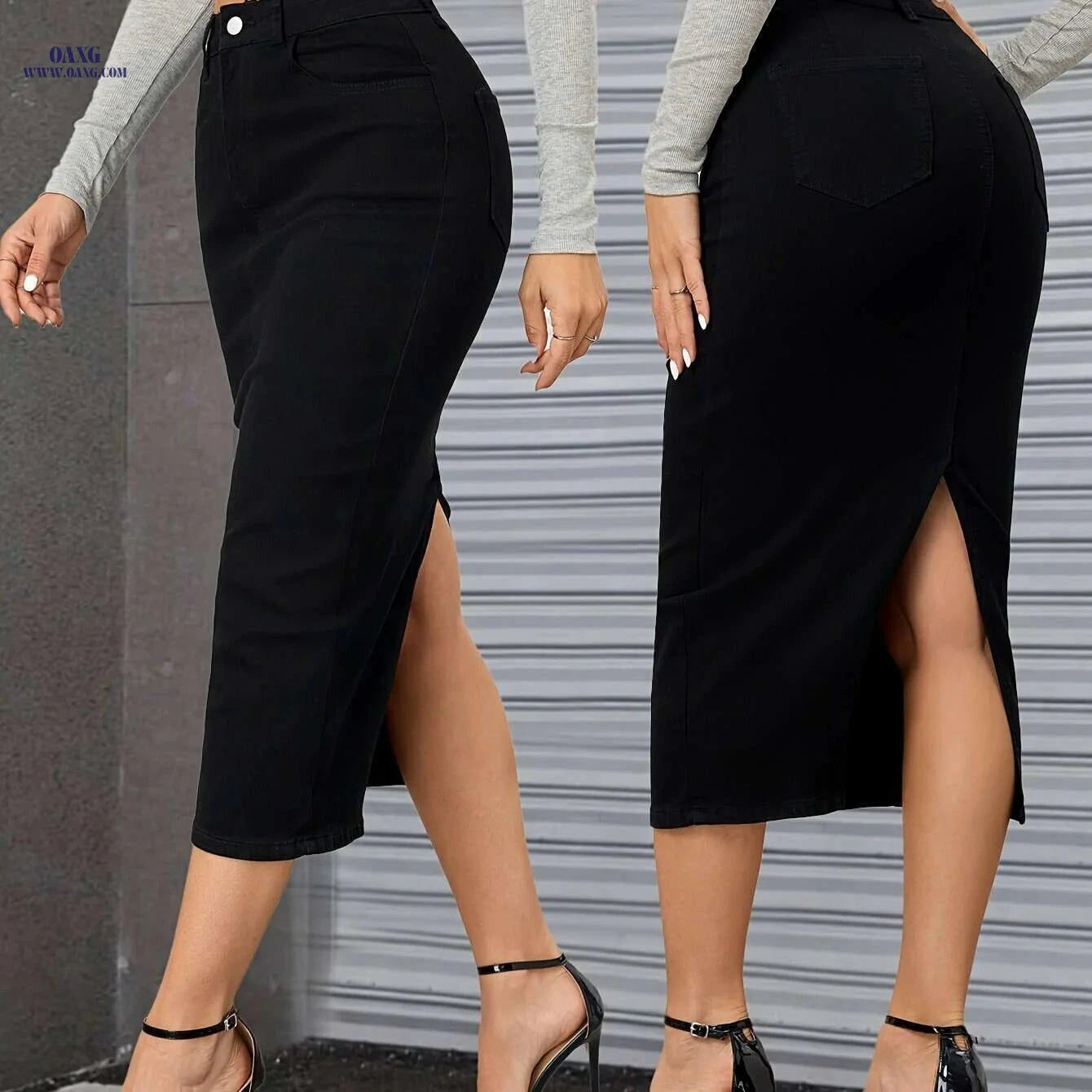 Women's High-Waist Stretch Maxi Skirt - Slim Fit with Side Slit   OAXG Black / XS
