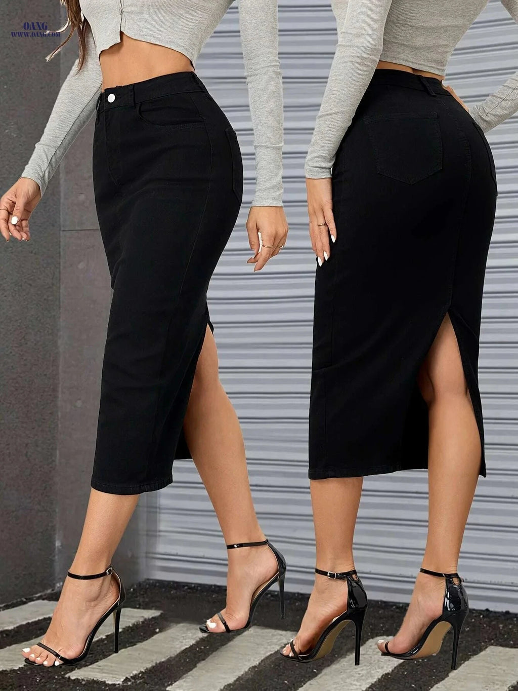 Women's High-Waist Stretch Maxi Skirt - Slim Fit with Side Slit   OAXG Black / XS