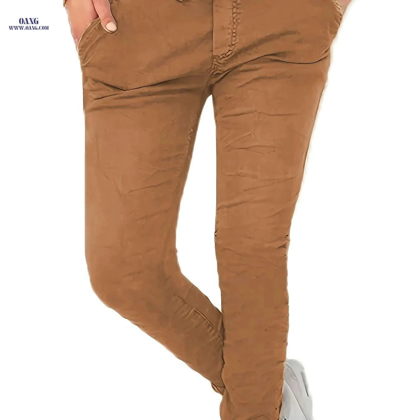 Women's High Waist Stretchy Pants - Casual with Pockets, Machine Washable   OAXG 
