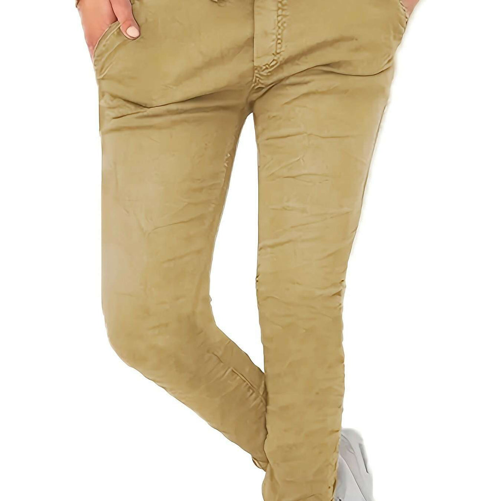Women's High Waist Stretchy Pants - Casual with Pockets, Machine Washable   OAXG 