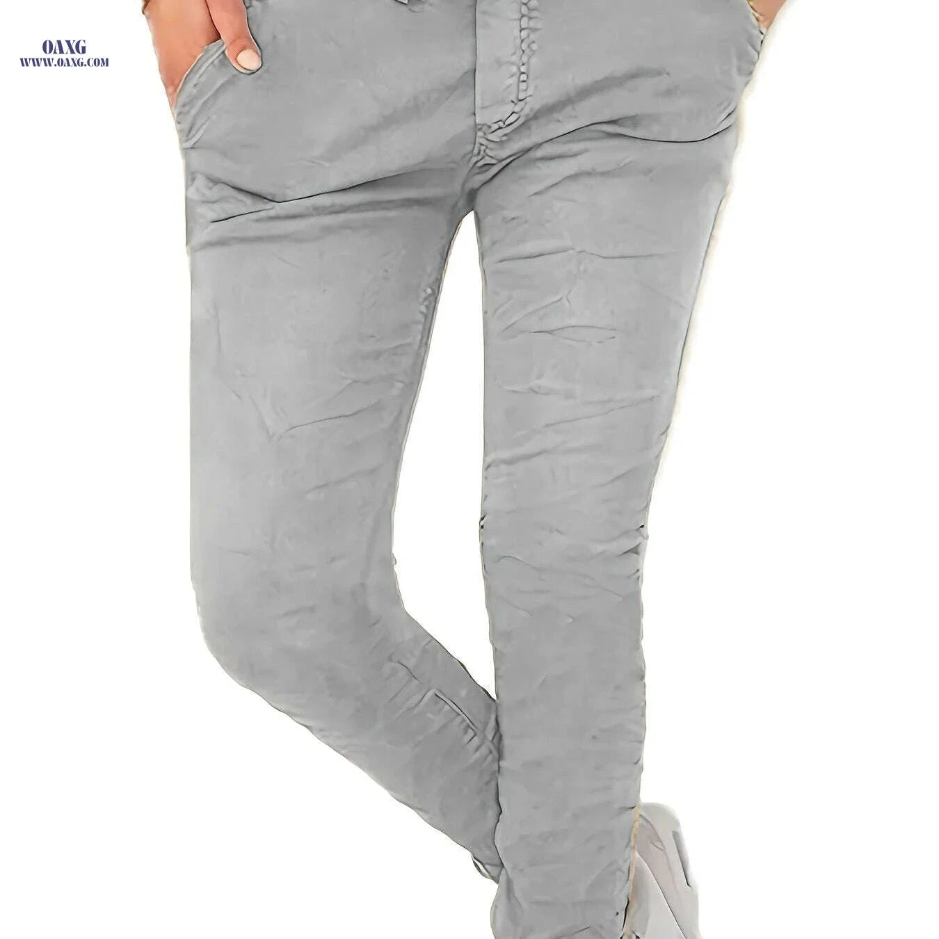 Women's High Waist Stretchy Pants - Casual with Pockets, Machine Washable   OAXG 