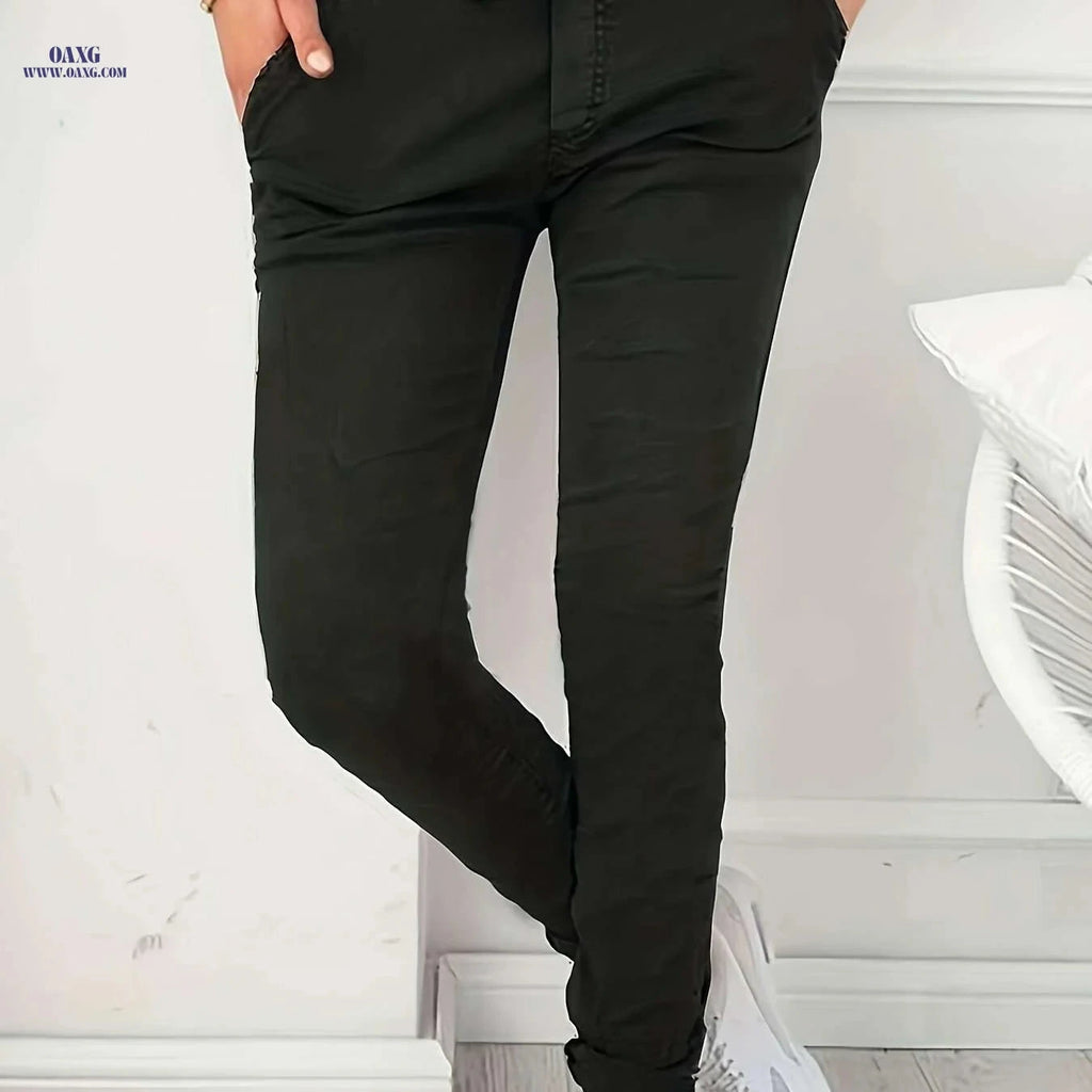 Women's High Waist Stretchy Pants - Casual with Pockets, Machine Washable   OAXG 