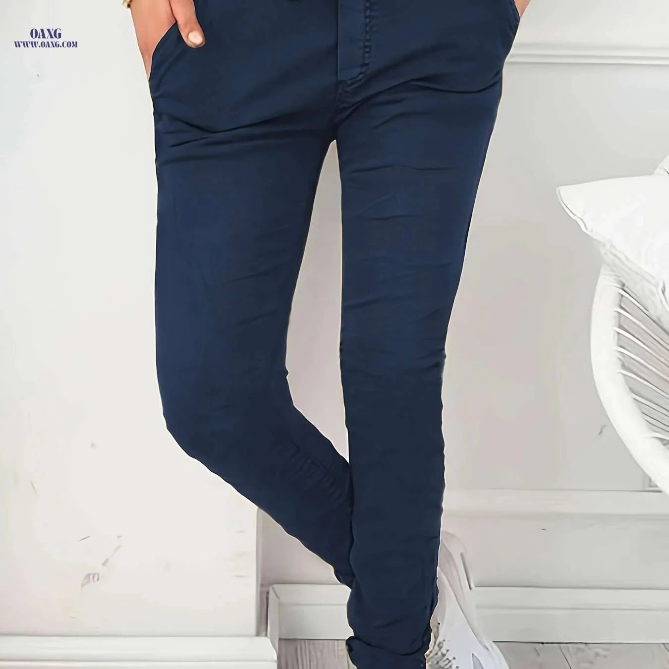 Women's High Waist Stretchy Pants - Casual with Pockets, Machine Washable   OAXG 