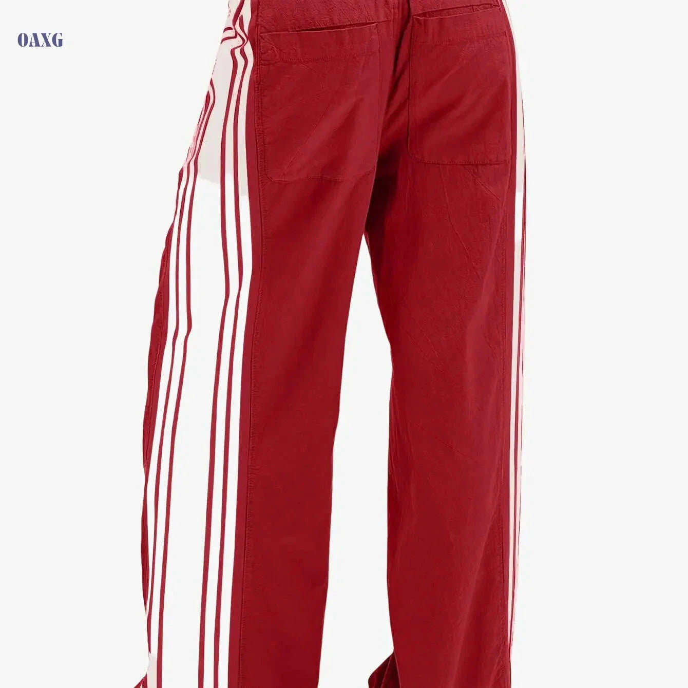 Women's High-Waist Striped Wide Leg Sweatpants - Pockets & Drawstring   OAXG 