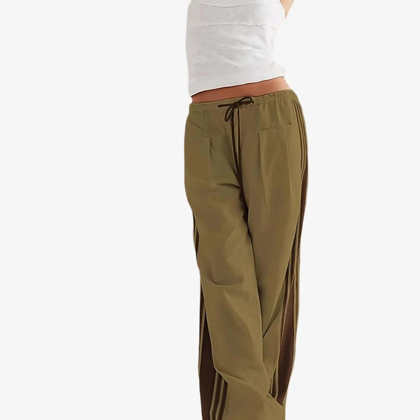 Women's High-Waist Striped Wide Leg Sweatpants - Pockets & Drawstring   OAXG 