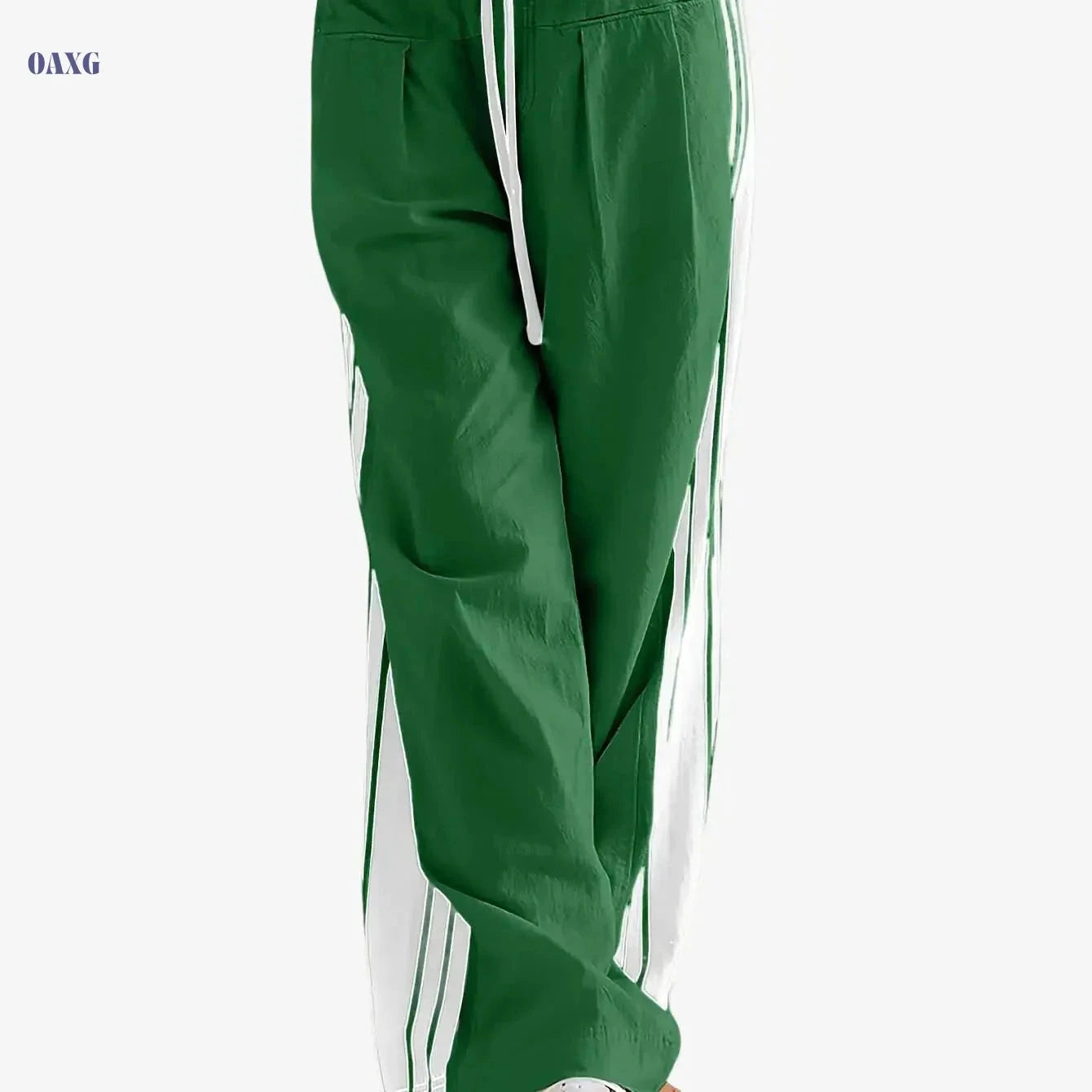 Women's High-Waist Striped Wide Leg Sweatpants - Pockets & Drawstring   OAXG 