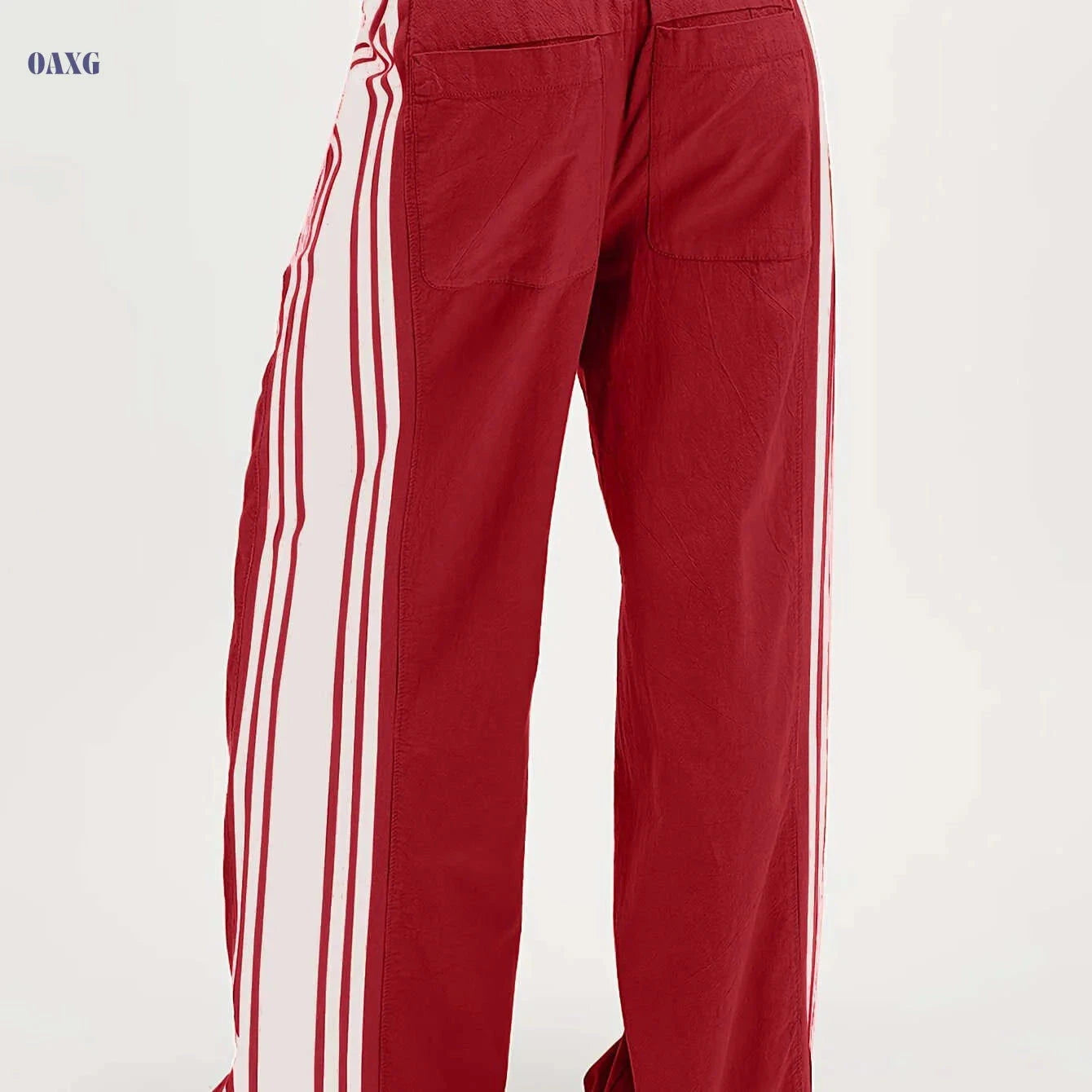 Women's High-Waist Striped Wide Leg Sweatpants - Pockets & Drawstring   OAXG Beige / XS