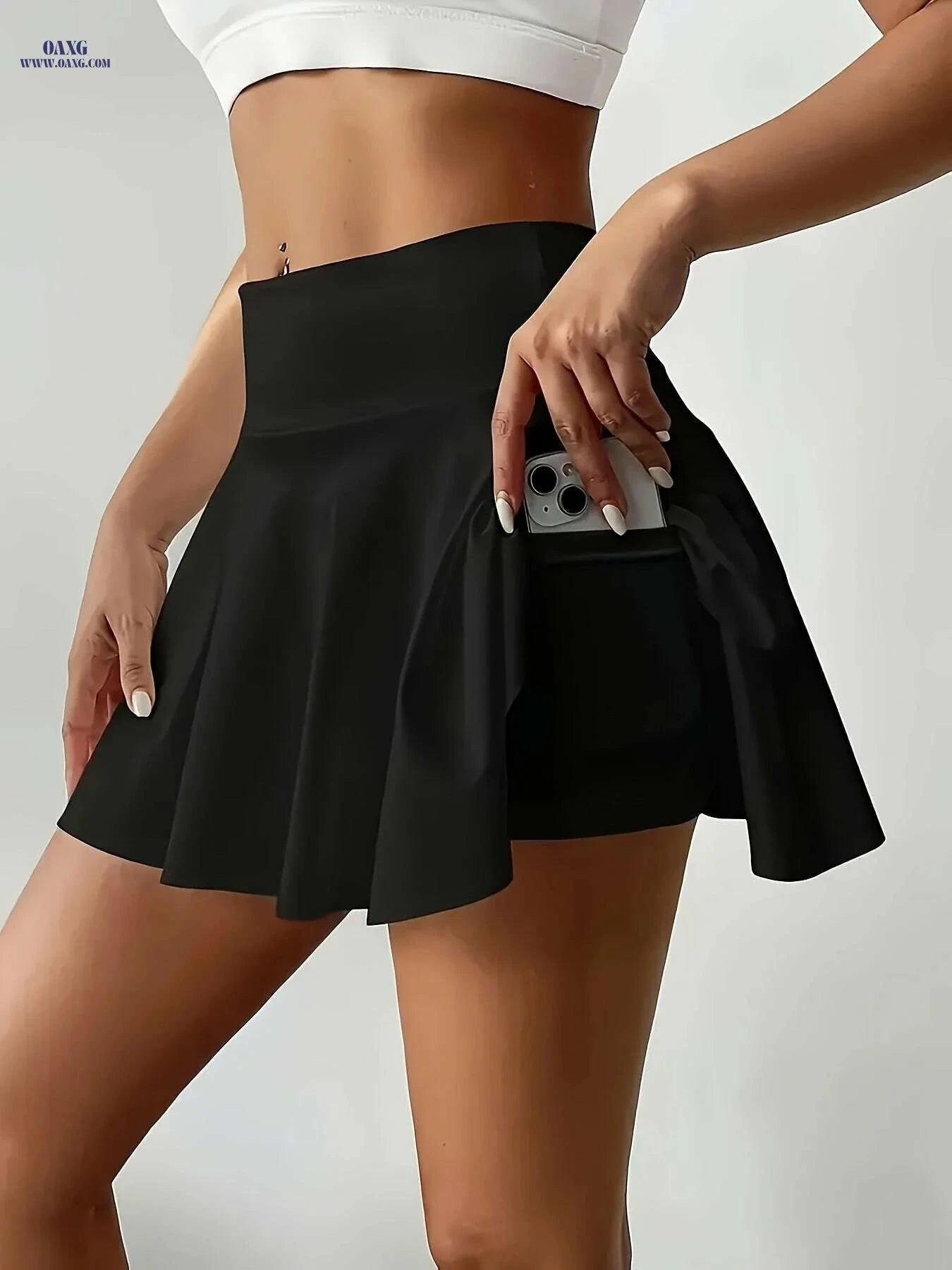Women's High-Waist Tummy Control Skort - Anti-Chafing, Side Pockets   OAXG 