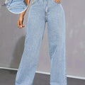 Women's High-Waist Wide Leg Denim Jeans - Light Blue Casual Comfort   OAXG Blue / XS