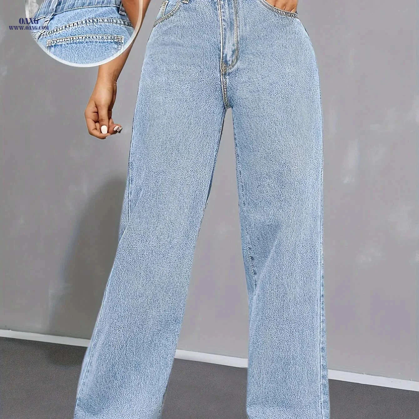 Women's High-Waist Wide Leg Denim Jeans - Light Blue Casual Comfort   OAXG Blue / XS