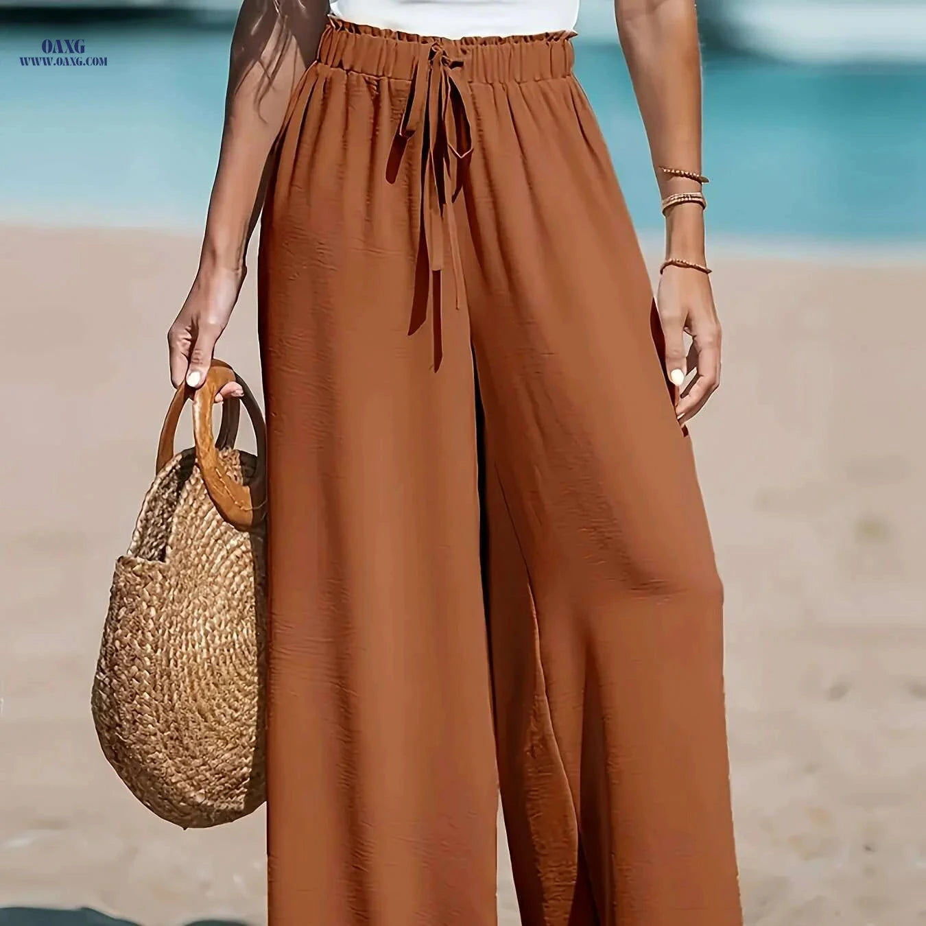 Women's High-Waist Wide-Leg Pants - Breathable Casual Trousers   OAXG 
