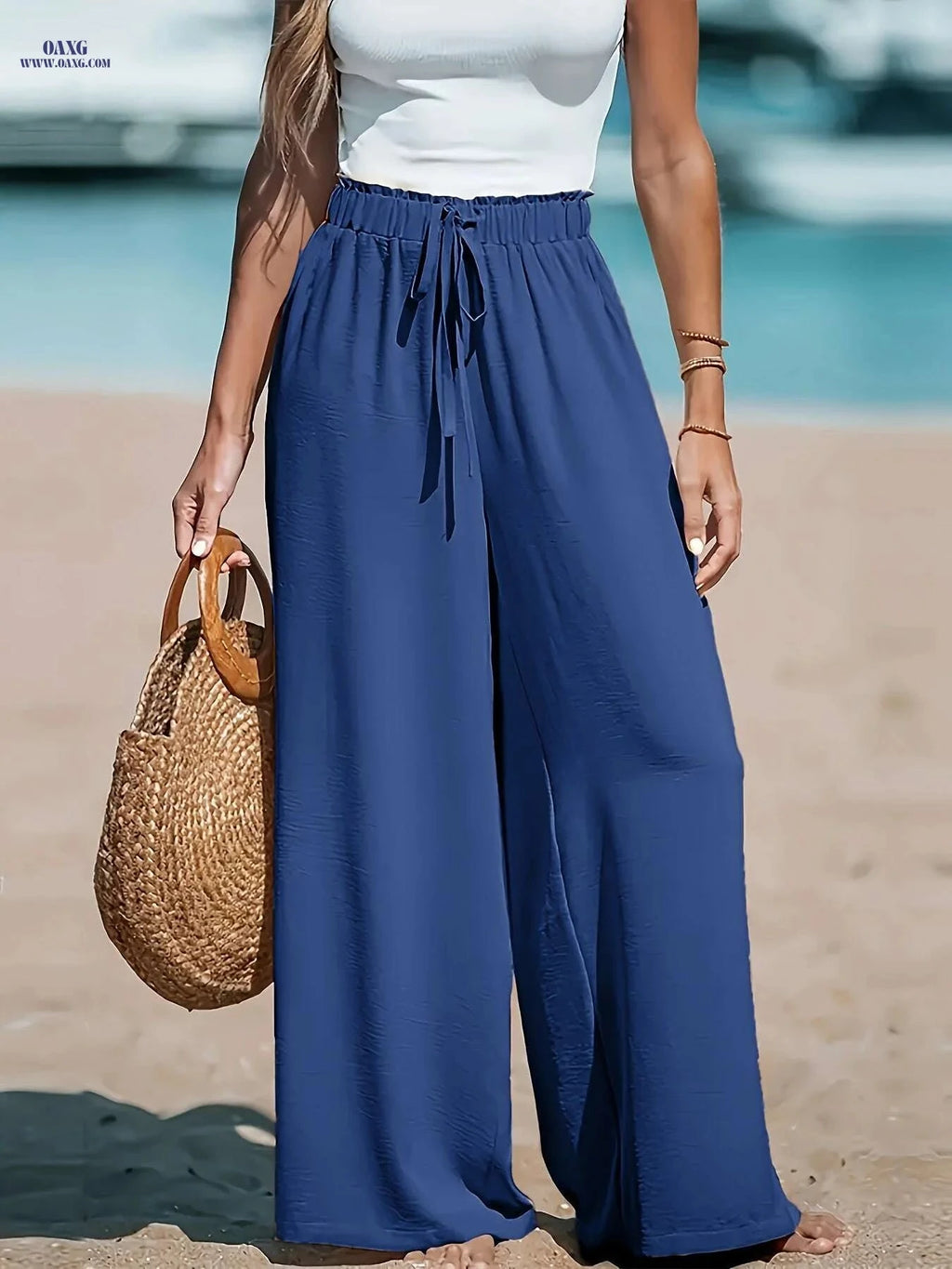 Women's High-Waist Wide-Leg Pants - Breathable Casual Trousers   OAXG 