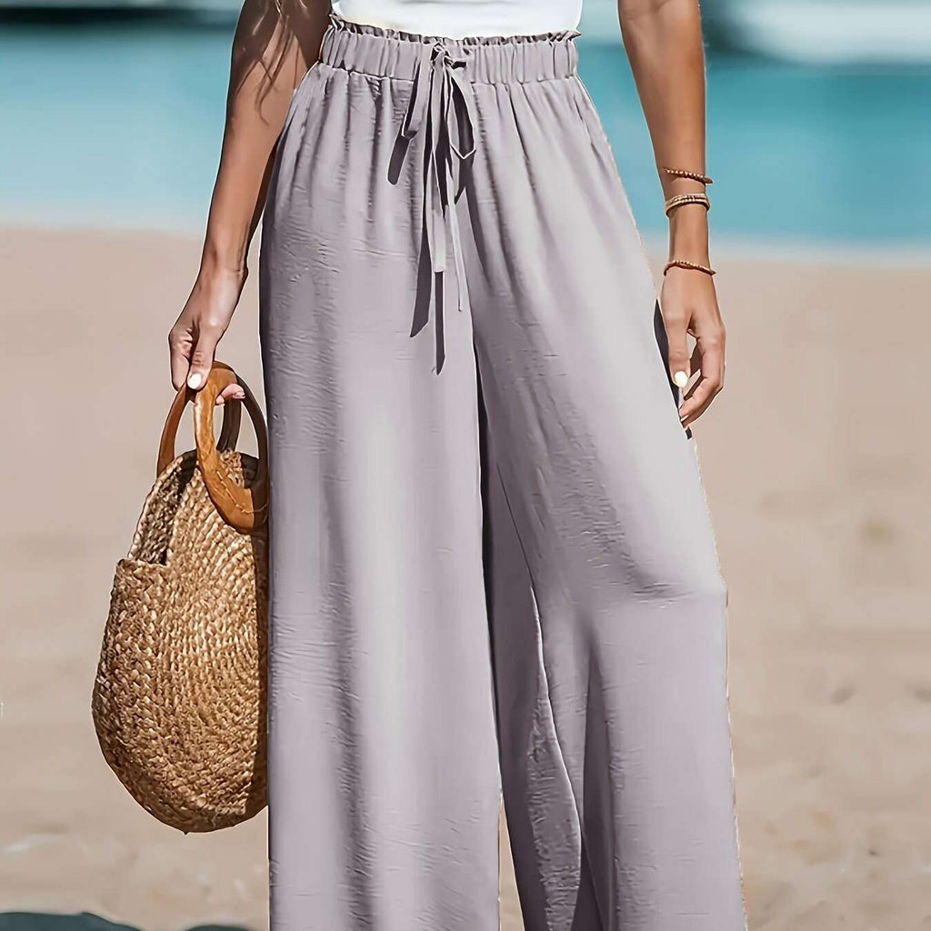 Women's High-Waist Wide-Leg Pants - Breathable Casual Trousers   OAXG Black / S